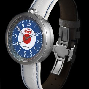 IWI Watches MOD on White Aligator Strap with Blue contrast stitching